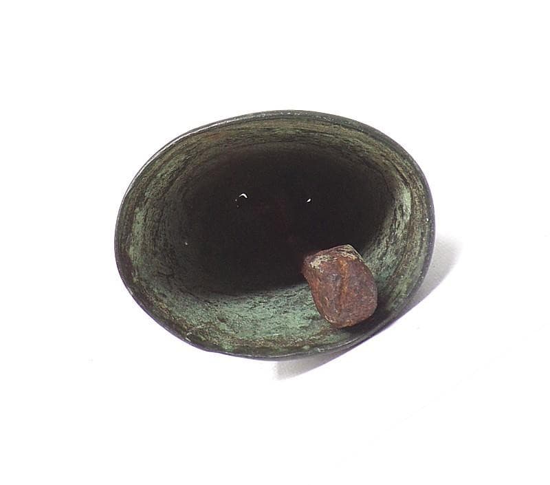 EARLY SMALL CHINESE BRONZE TEMPLE BELL - 3 1/2"TALL, 2 9/16" WIDE - DARK PATINA 5