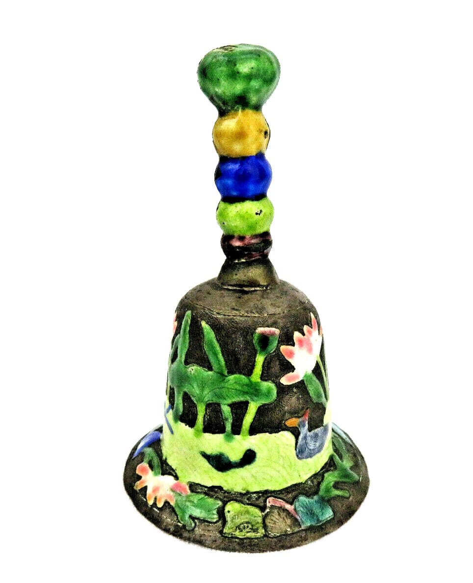 Antique Chinese Enamel Bell with Waterlilies & Ducks  5