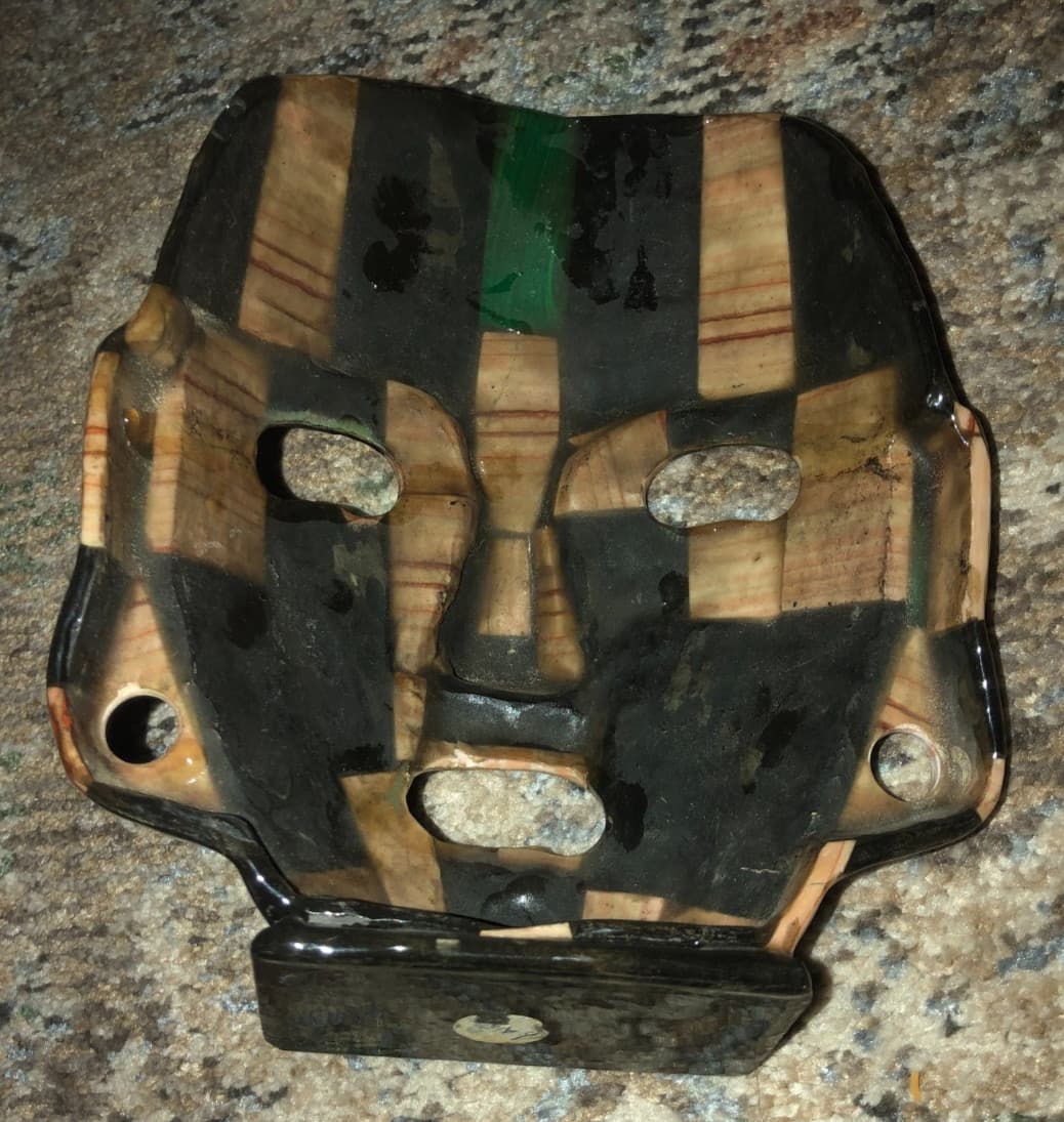 Mayan Aztec Mother of Pearl Onyx Abalone Inlay Death Burial Folk Art 7.5" Mask 3