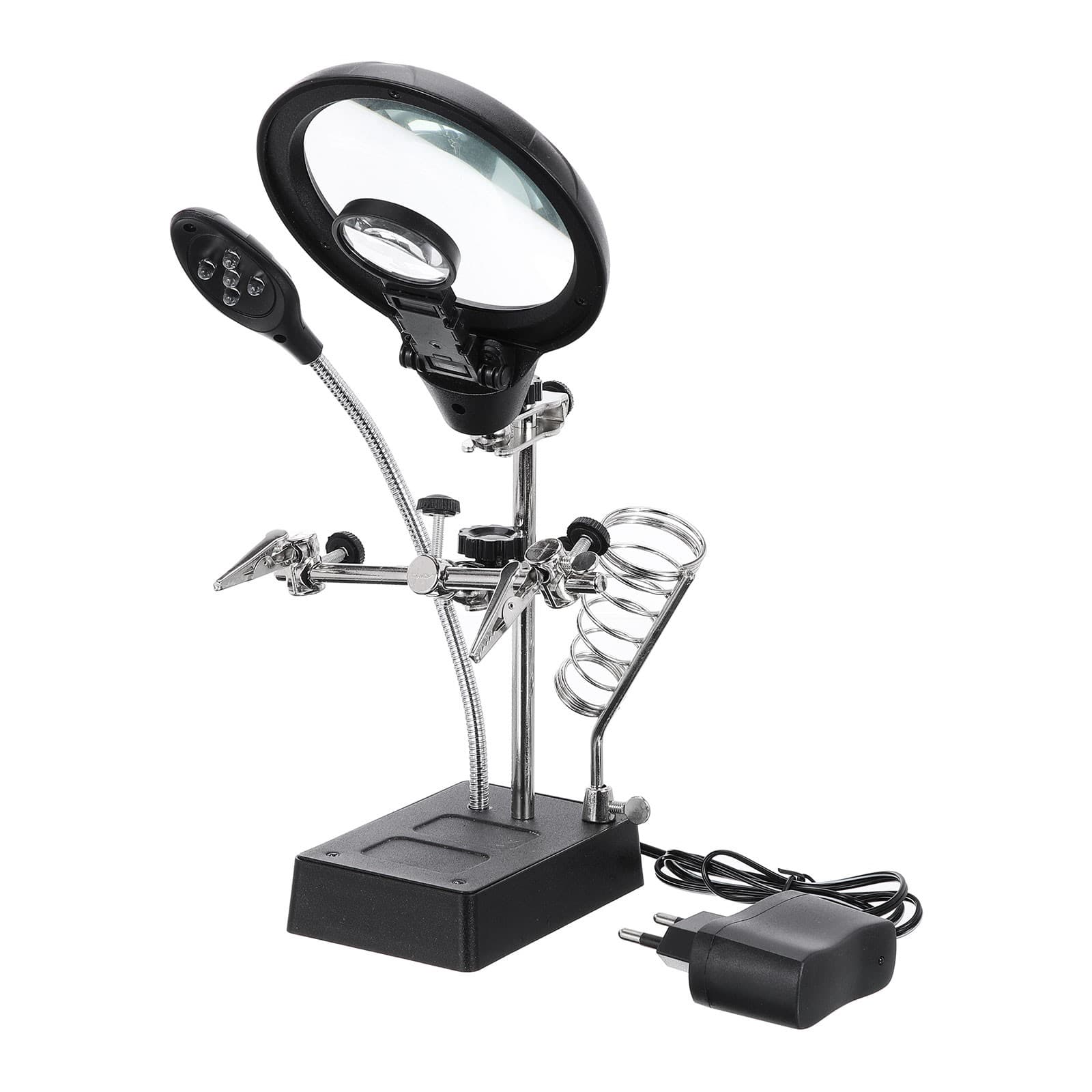 Solder Helping Hand Tool with 2.5X 7.5X 10X Magnifying Glass,2 Alligator Clip 3