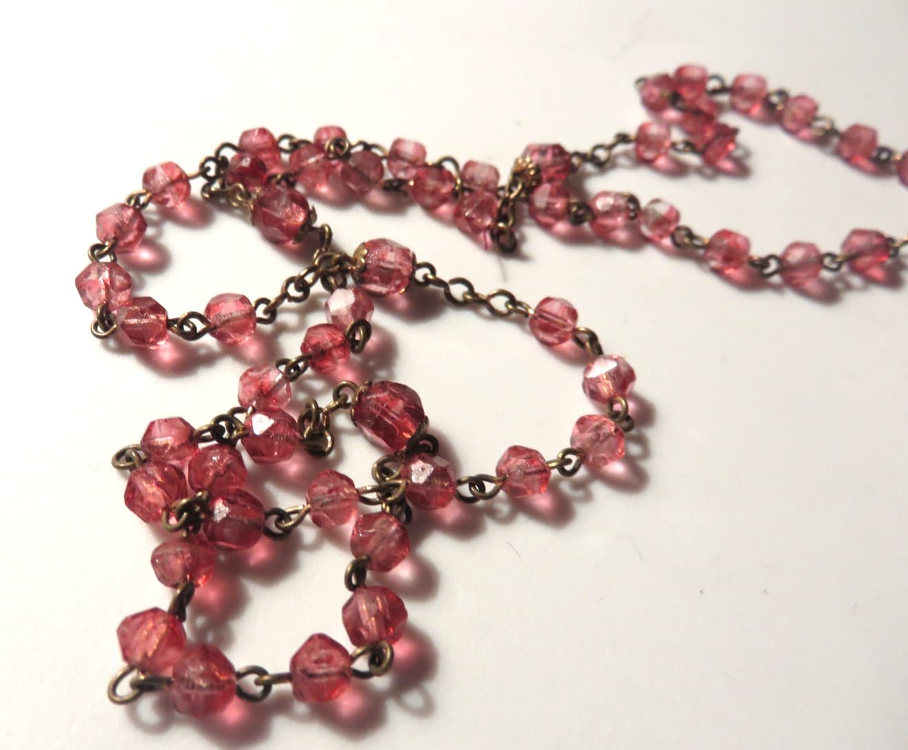 Vintage Rosary  Faceted Brilliant Pink  Glass Beads 5