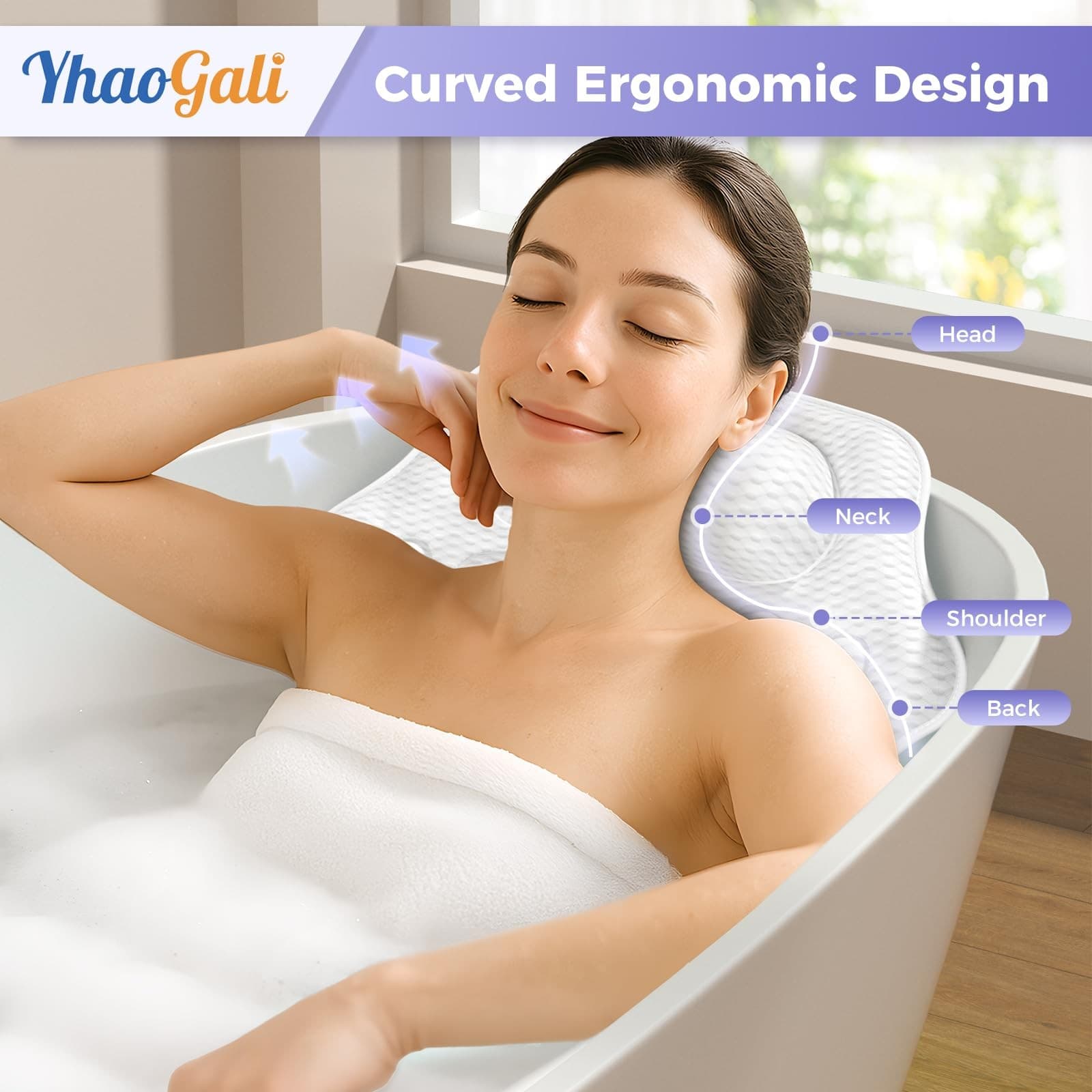 Bath Pillows for Tub Ergonomic Bathtub Pillow for Head & Neck Relaxation 4D A... 2