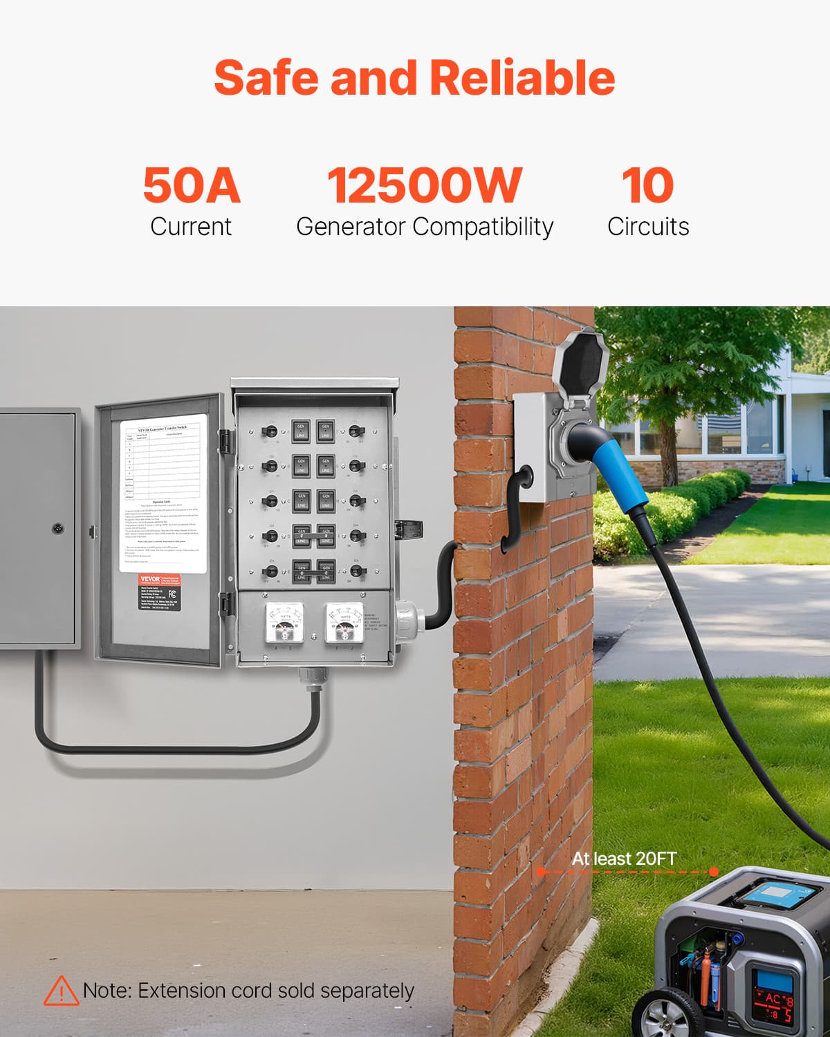 VEVOR Manual Transfer Switch 50A Generator Transfer Switch Kit NEMA 3R 12500W 2