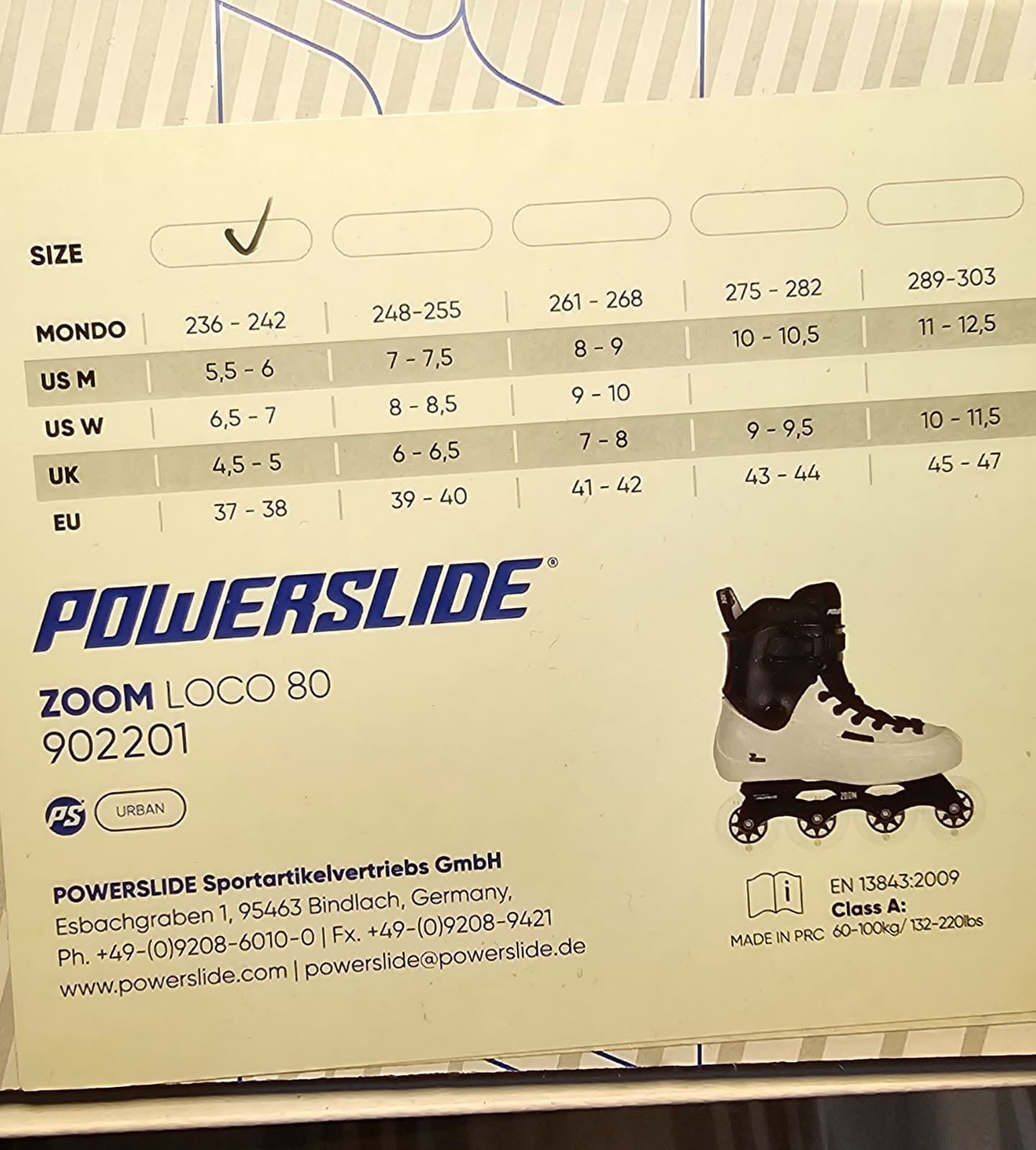 Powerslide Zoom 80 Loco Inline Skates Black & White Sz US Men 5.5-6 Women 6.5-7 4