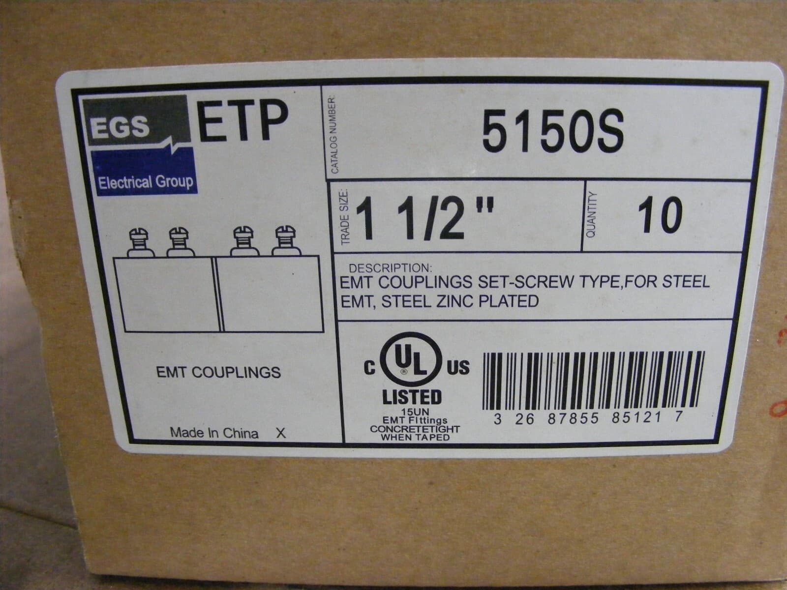 Box of 10 EGS EMT 5150S 1 1/2" Coupling UNUSED  (zz4) 2