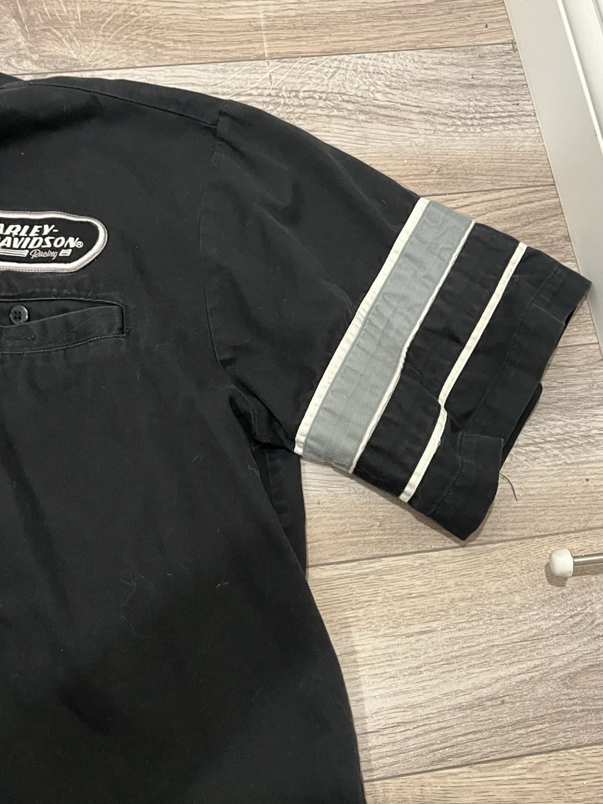 Harley Davidson Racing Screaming Eagle Mens Button Up Mechanic Shirt Size Large 4