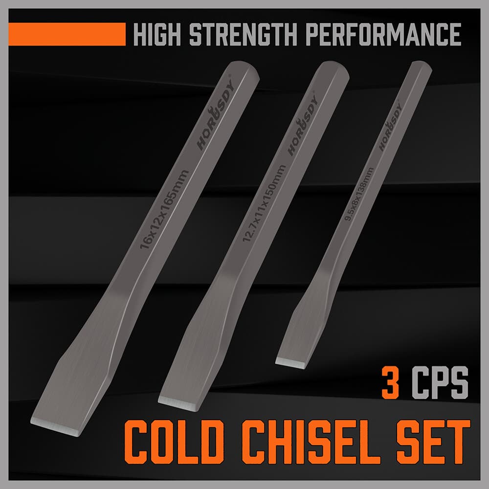 3-Piece Heavy Duty Cold Chisels Set 3/8 in 1/2 in 5/8 in CR-V Heat Treated 3