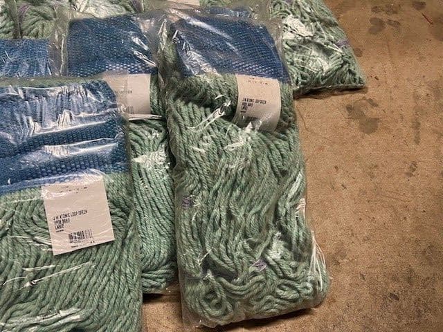 Set of 14 JW A02803 Atomic Large Green Wide Band Loop End Janitor Mop Heads 2