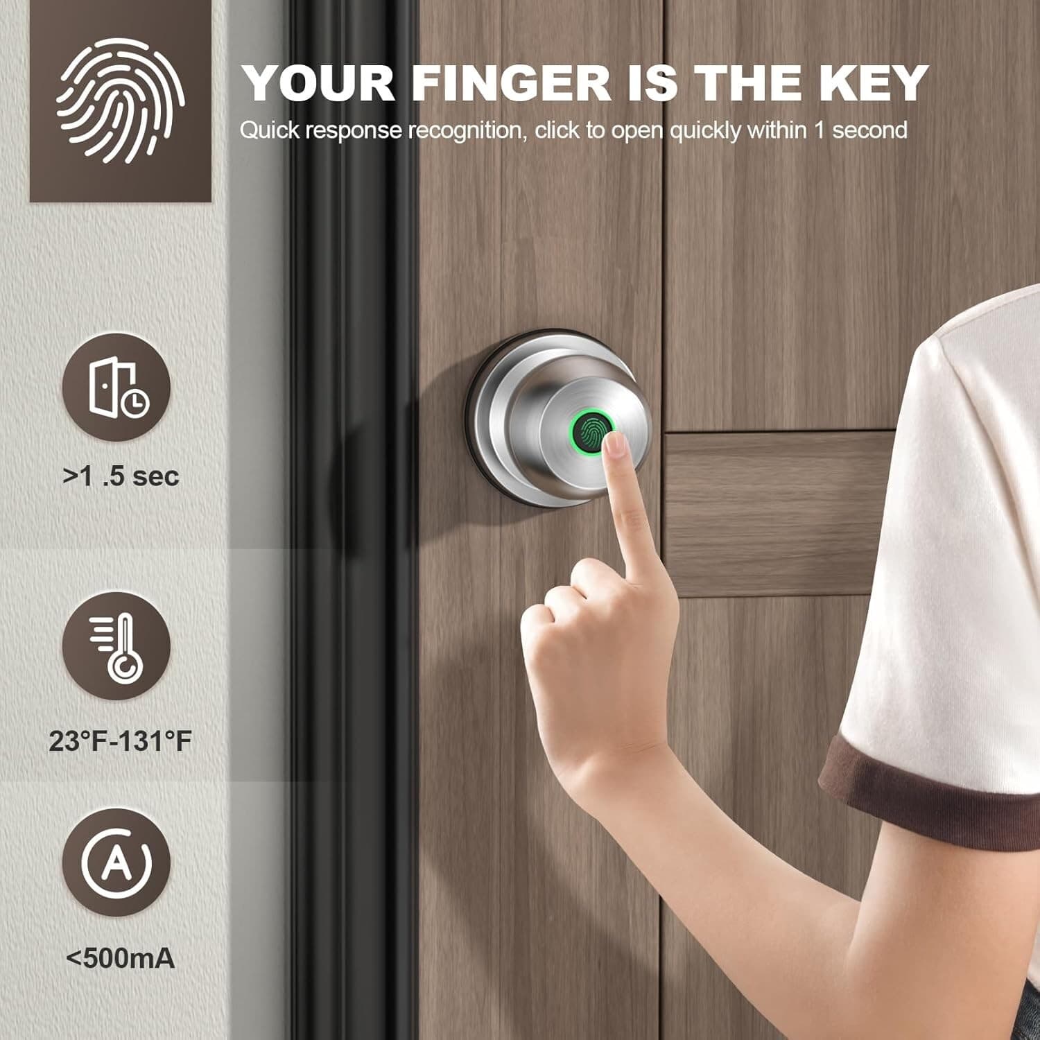 Smart Door Knob, Fingerprint Door Lock Smart Lock Biometric Satin Nickel 4