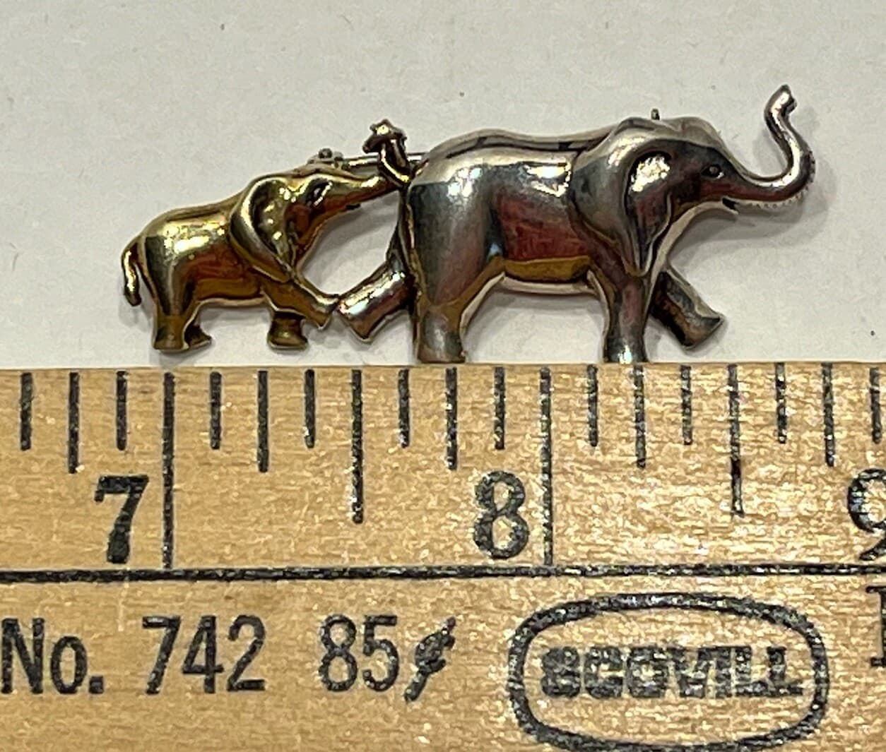 Sterling Elephant Mother & Baby Calf Brooch Lapel Pin 2-Tone Gold & Silver Color 4