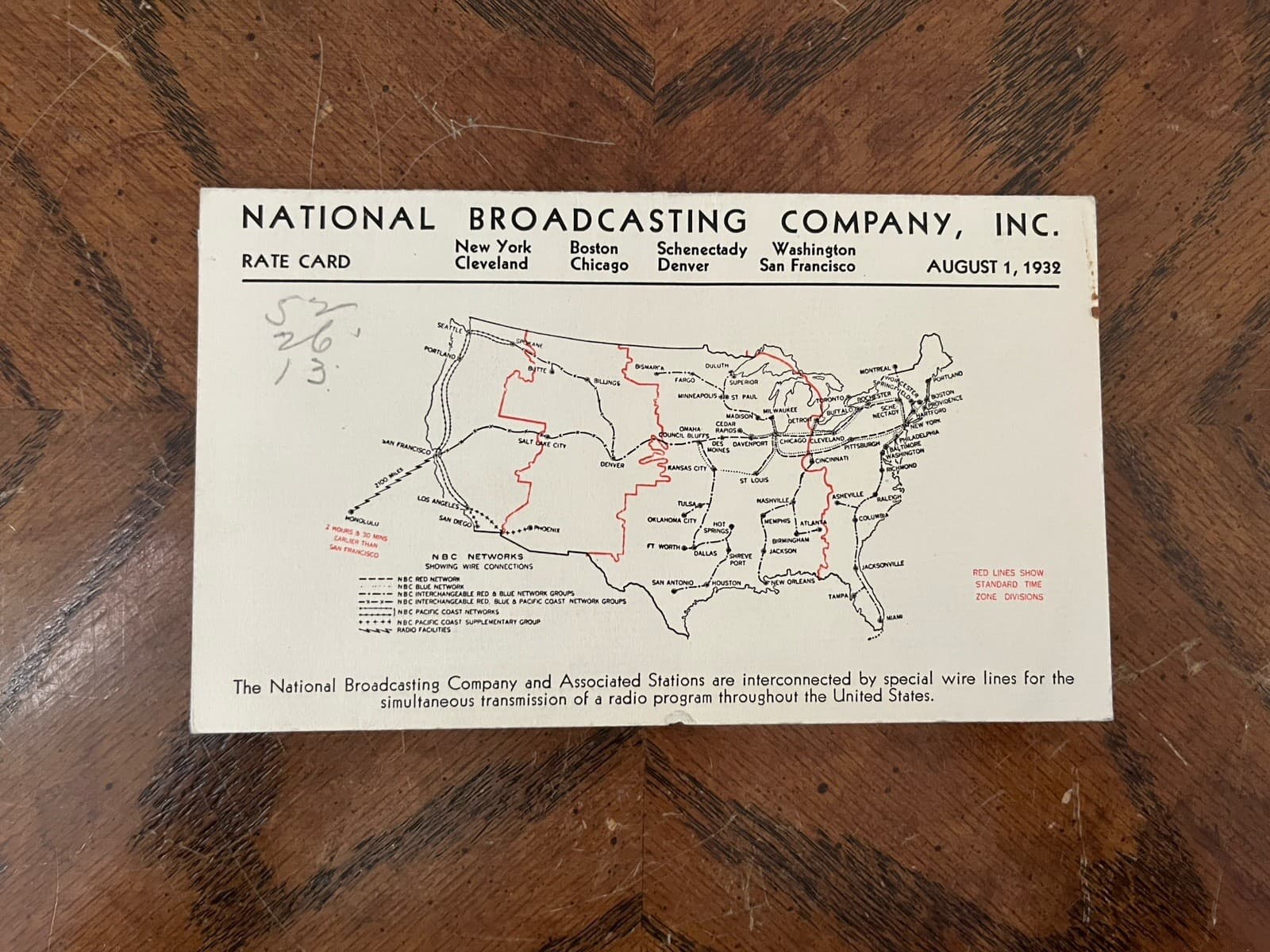 1932 NBC National Broadcasting Company Radio Advertising Rate Card