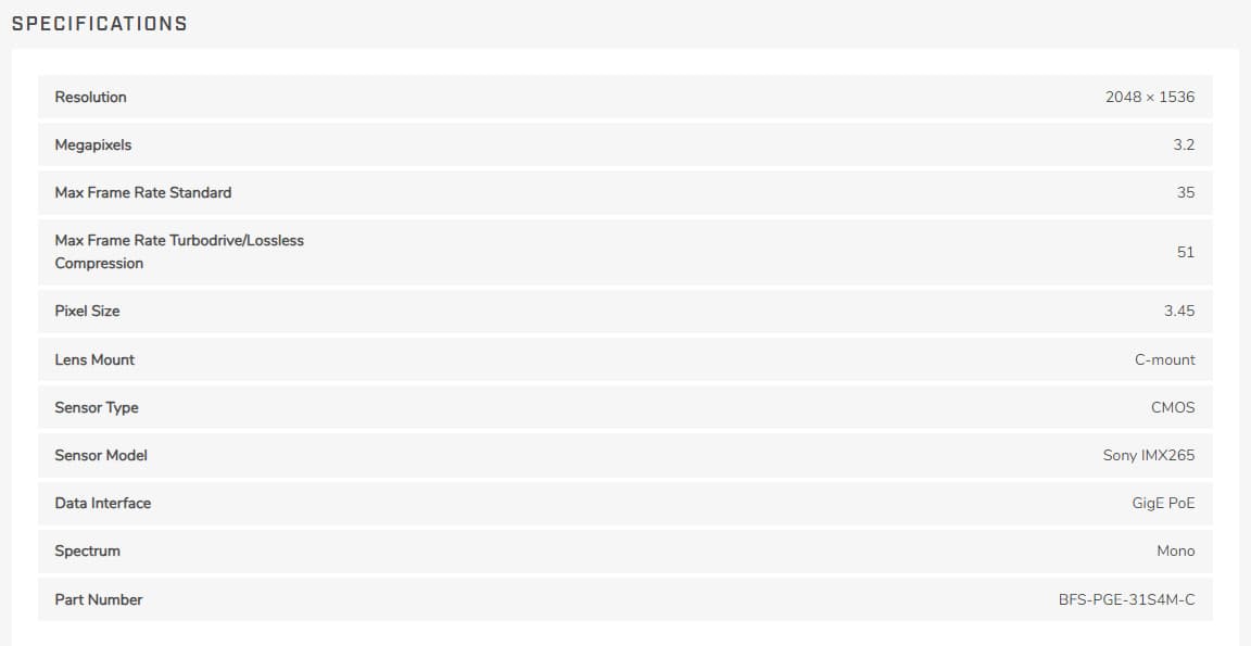 NEW FLIR BFS-PGE-31S4M-C Blackfly S GigE PoE 3.2MP Sony IMX265 Monochrome Camera 6