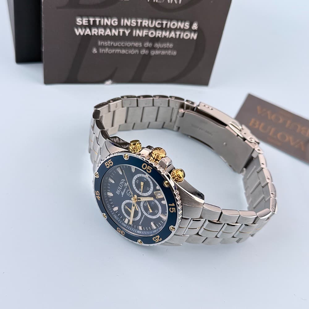Men's Bulova 98B400 Marine Star Chronograph Blue Dial Quartz Watch 41.5mm 2