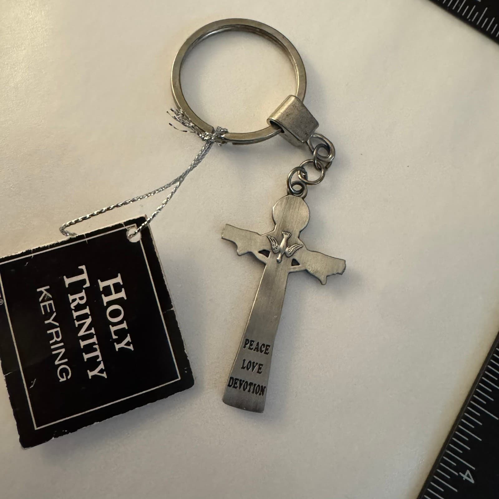 Ganz Holy Trinity Keyring Silver Religious Cross Keychain with Tag 5