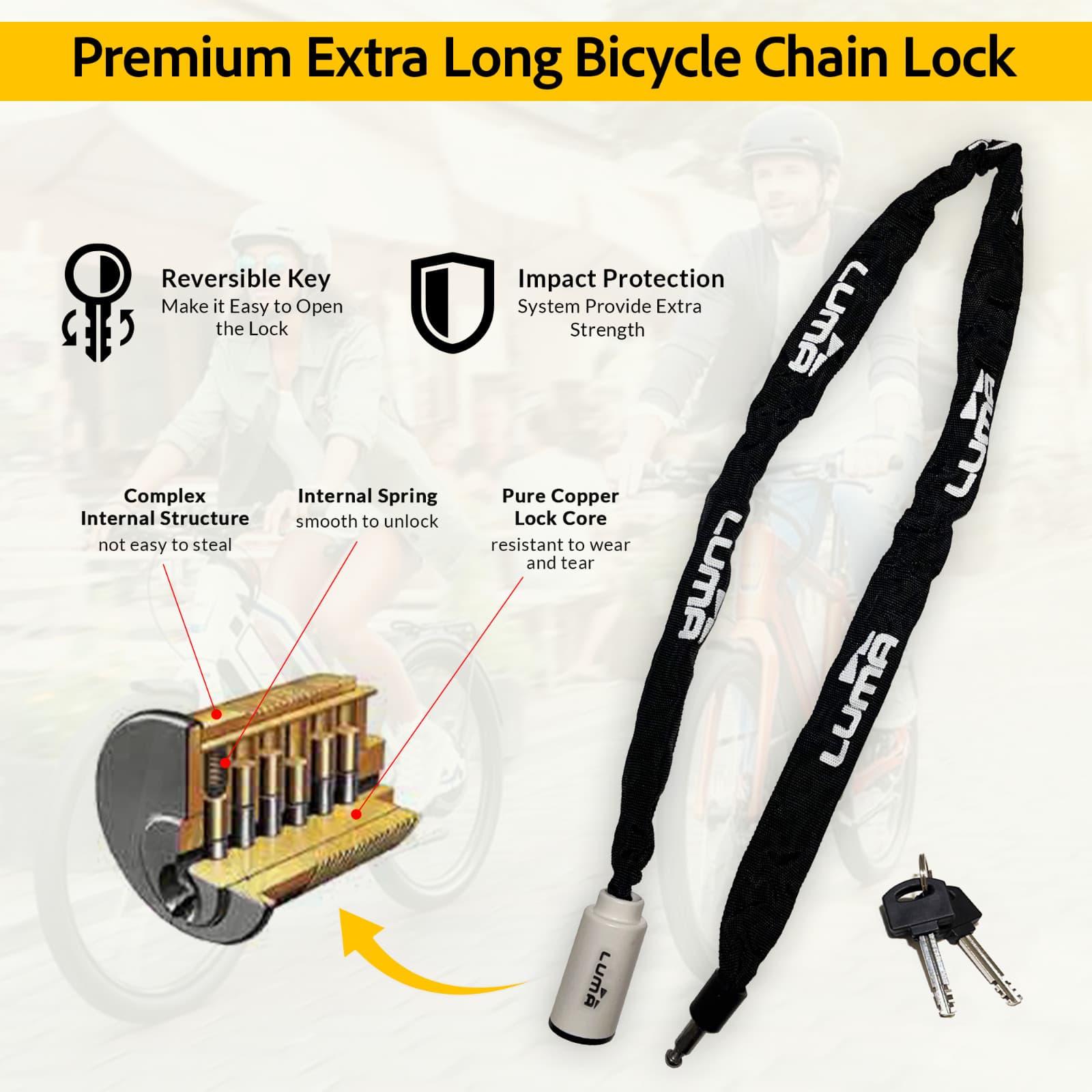 LUMA Enduro 8 Heavy Duty 59-Inch Large Bike Chain Lock with Keys 4