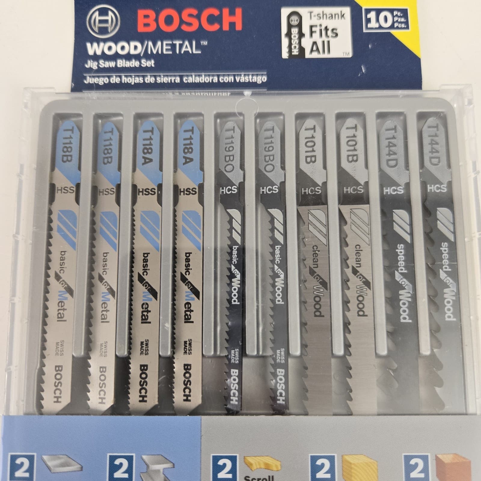 BOSCH 10 PC Jig Saw Blade Set T5002 T-Shank WOOD/METAL Basic/Clean/Speed 5