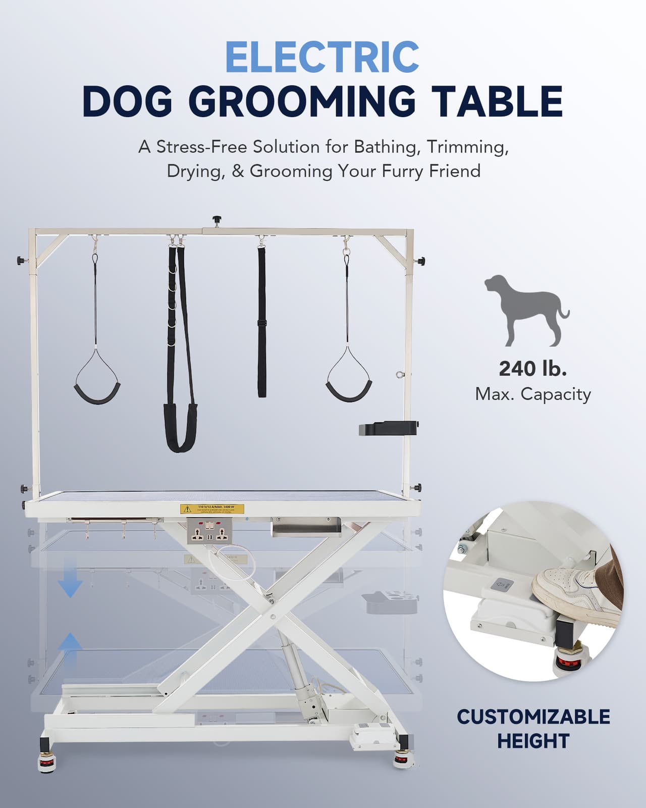 Electric Dog Grooming Table Max 240lb Pet Grooming Station X-Lift Adjustable US 3