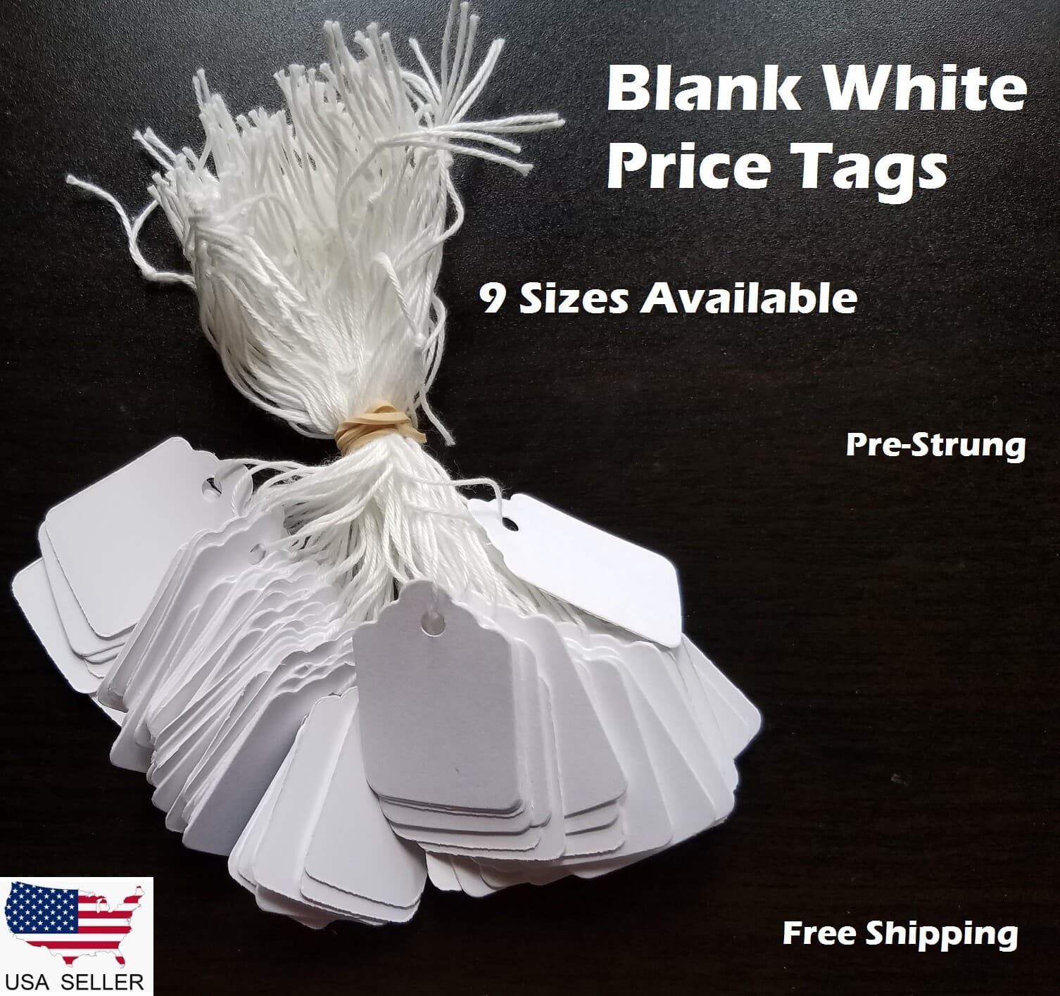 Blank White Merchandise Price Tags w/ String Retail Strung Jewelry 100-1000 pcs 4