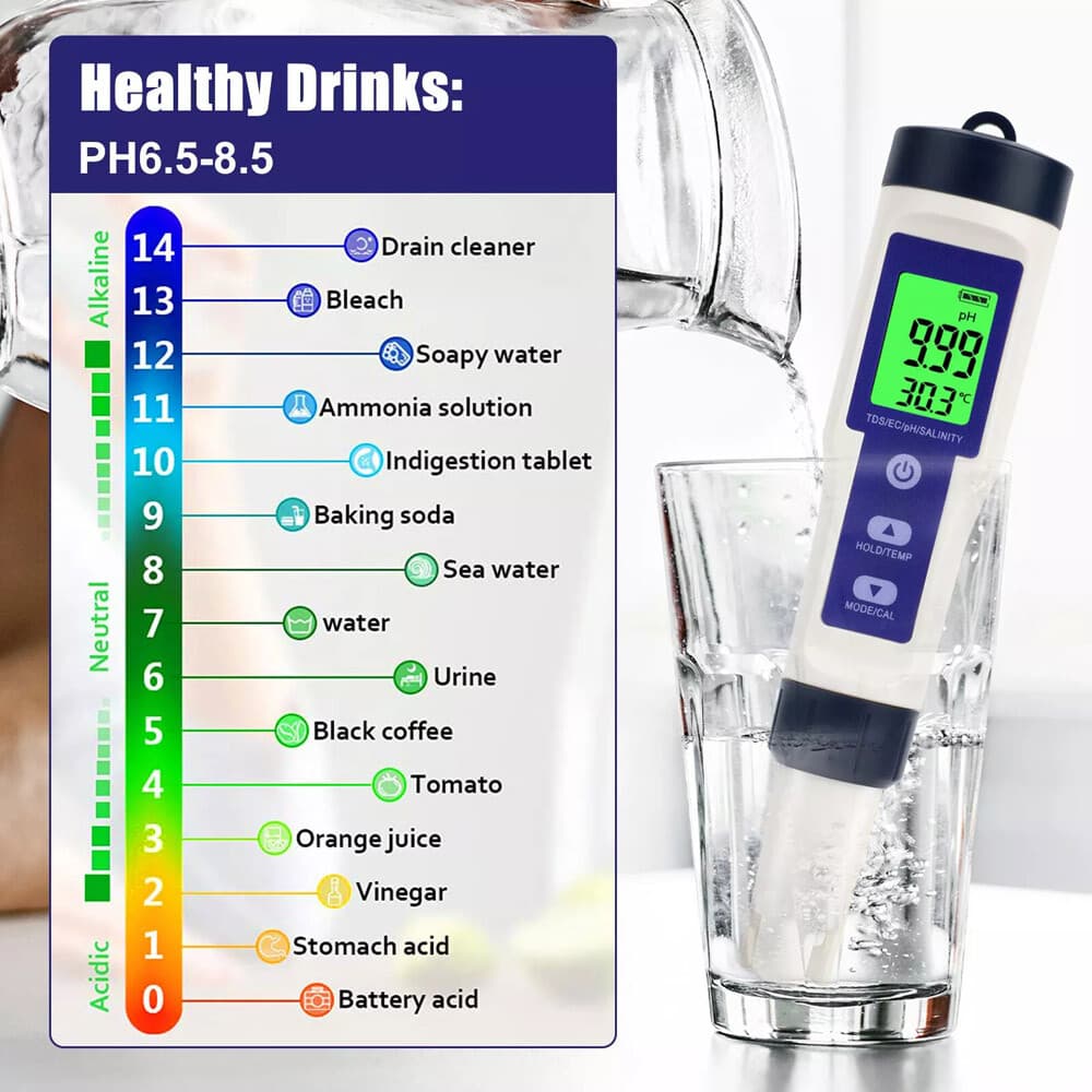 PH/TDS/EC/Salinity/Temperature 5 In 1 Digital Water Quality Meter Tester Tool US 5
