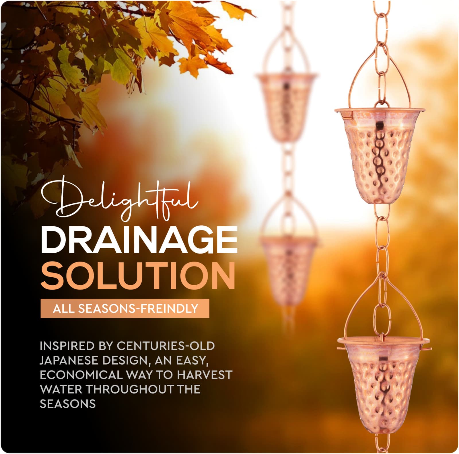 Marrgon Copper Water Chain with Bell Shaped Cups – Durable & Thick Rain Chain 2