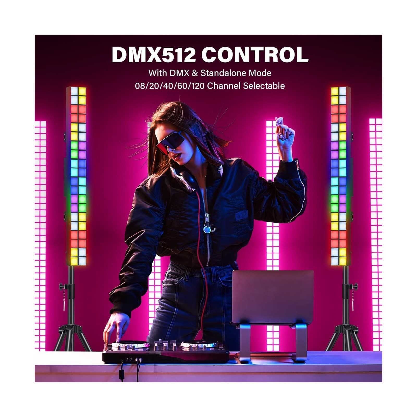 DJ Stage Lights Bar with Stand, 100W RGB LED DMX Pixel Light Bar, 20x2 Matrix... 2