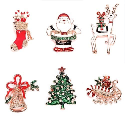  Christmas Stocking Holder+Christmas Elements Brooch Set of 6 Hanger Hook  4
