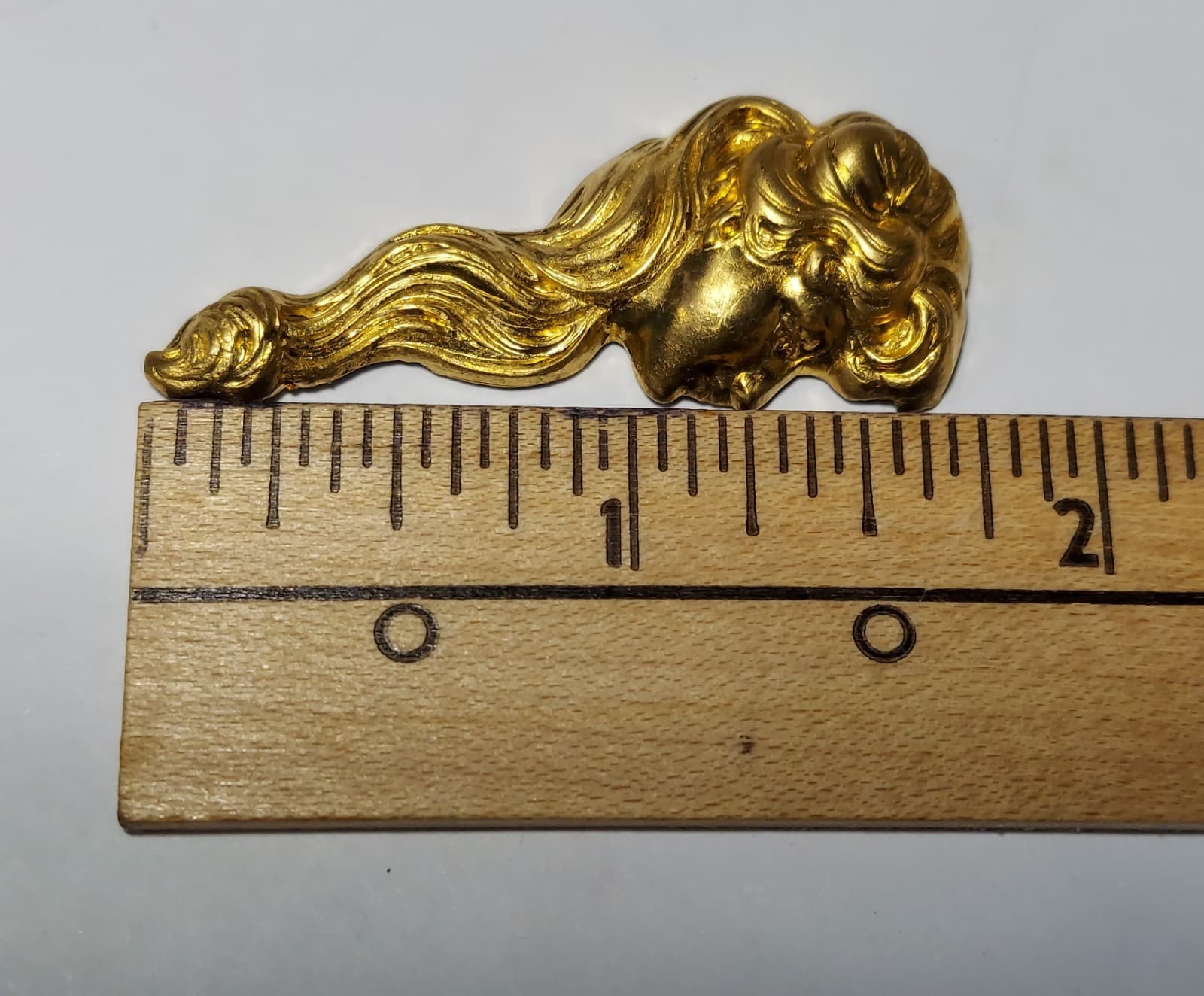 2 Vintage Nouveau Style Stamped Brass Lady Crafting Figures Hollow Back 1.75" 5