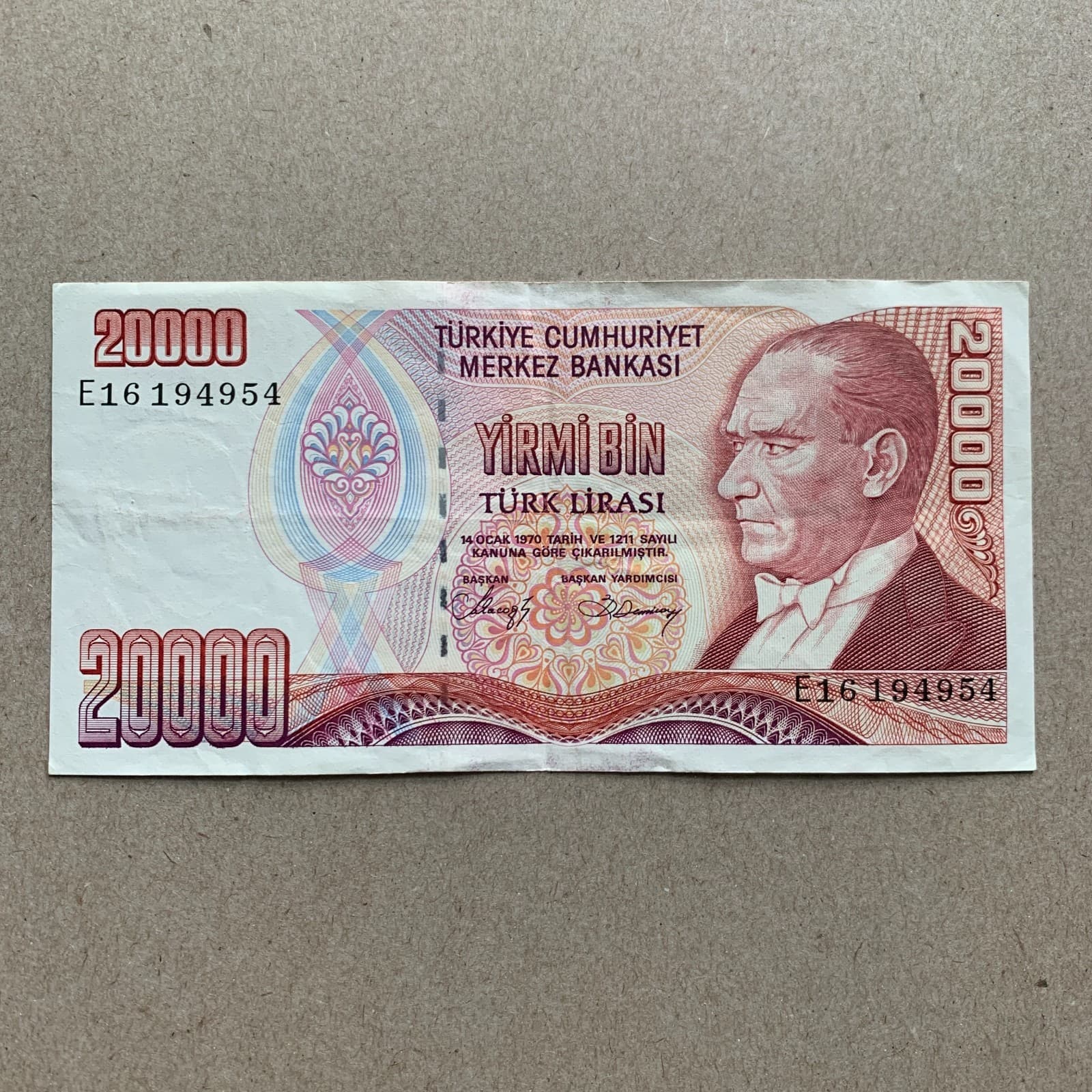 Turkey 20000 Lira Banknote Turkish Currency Mustafa Kemal Ataturk Memorabilia