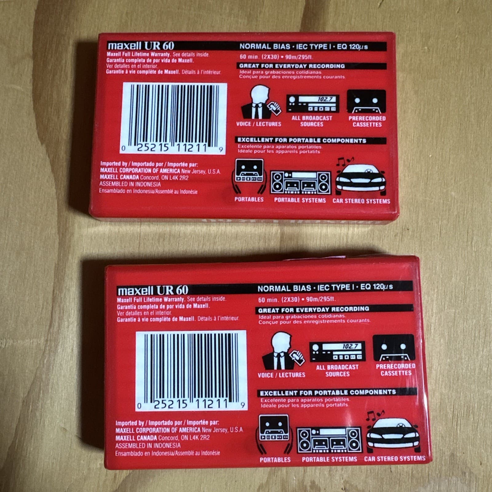 New Sealed Maxell UR 60 Normal Bias Type I 60min Audio Cassette PACK OF 2 2
