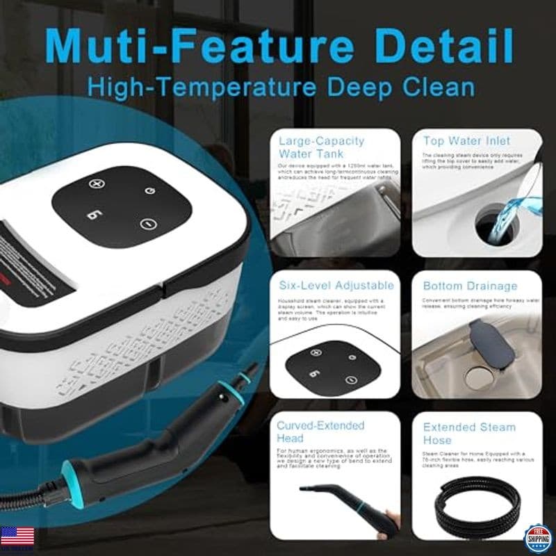 Handheld Steam Cleaner for Home, Multi-Purpose Cleaning System, Black and White 2