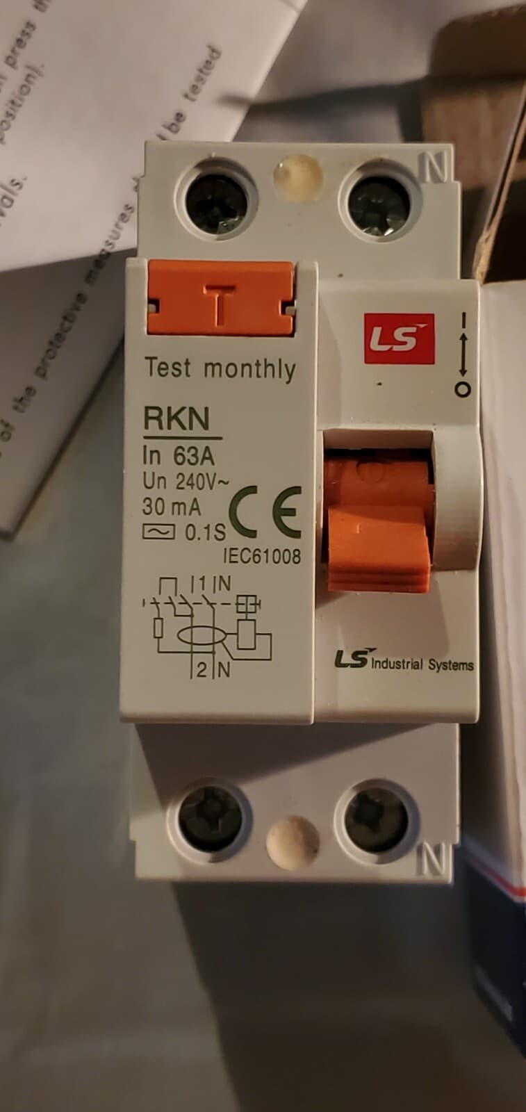 LS 63Amp Differential Circuit Breaker 2-Pole Residual Current Class A 30ma 2
