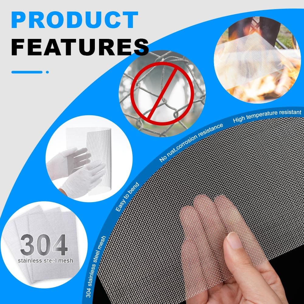 6 Pack 12×8 Inch 304 Stainless Steel Wire Mesh Screen 20 Mesh 1mm Hole Filter 5