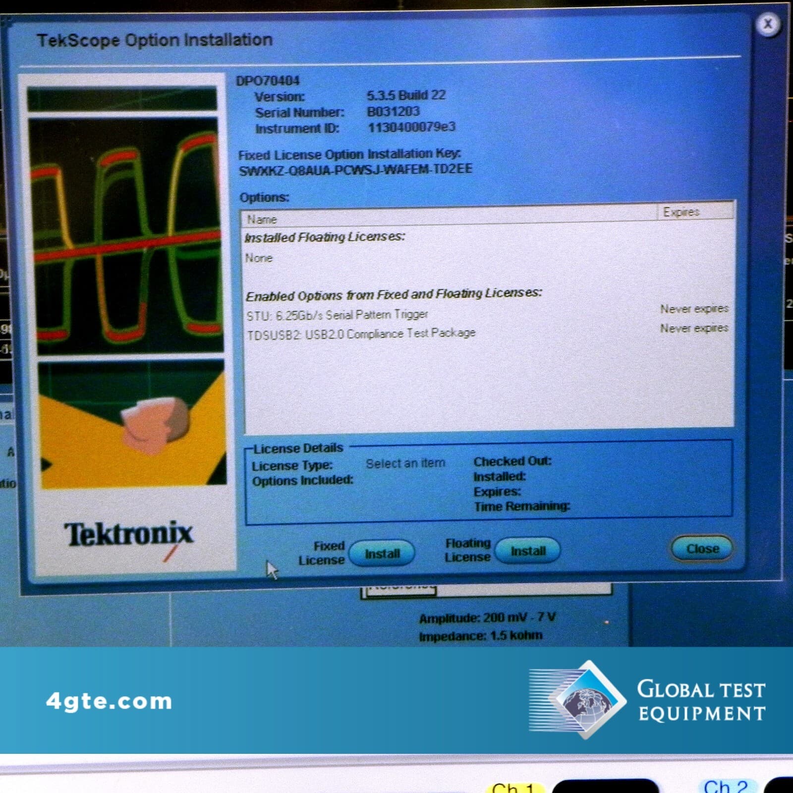 Tektronix DPO70404 Digital Oscilloscope, 4-Channel, 4-GHz CALIBRATED w TCA-BNC 2