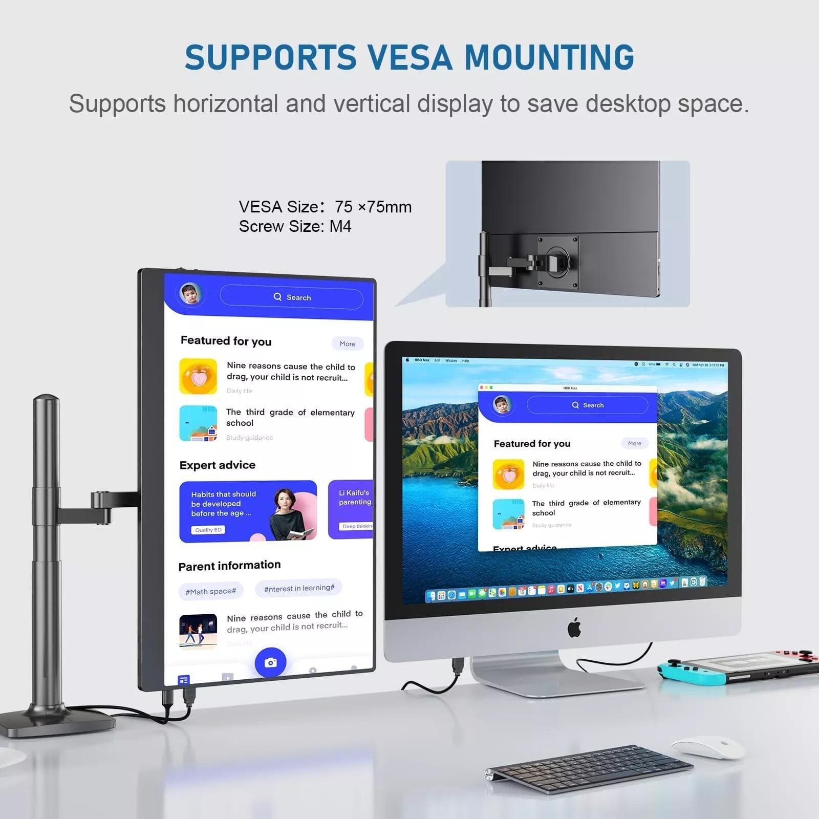 EVICIV 18.5" 100Hz Portable Monitor 400cd/m² Screen HDMI USB C 2000:1 Display US 4