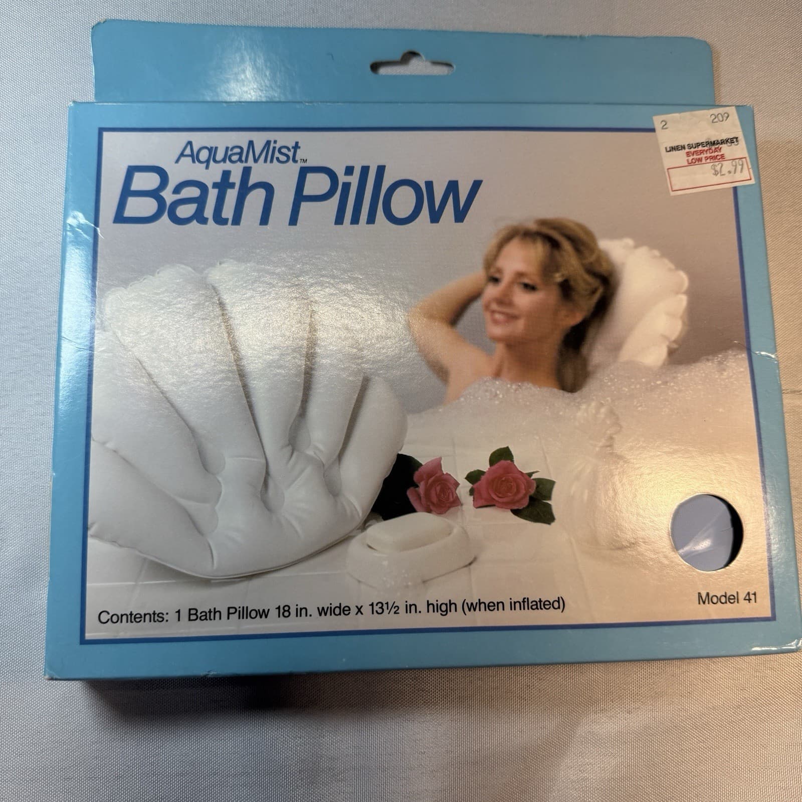 Vintage 1980s Inflatable Bath Tub Pillow AquaMist White Made in USA Model 41 NOS