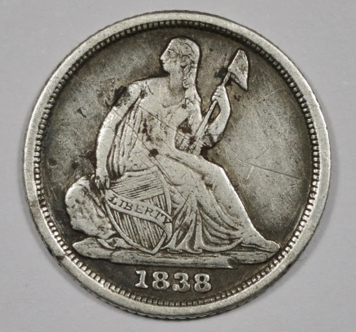 1838-o Seated Liberty Half Dimes.  Natural Uncleaned.  Sharp XF Detail.   204321