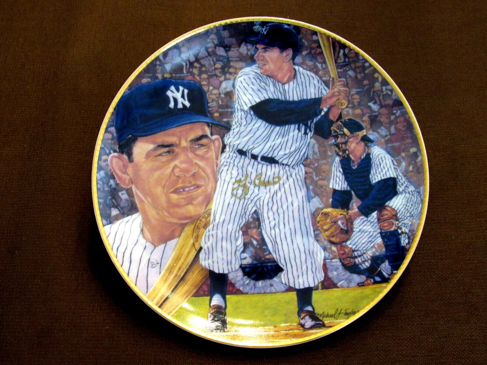 YOGI BERRA YANKEES HOF SIGNED AUTO VINTAGE GARTLAN IT AINT OVER L/E PLATE BEAUTY