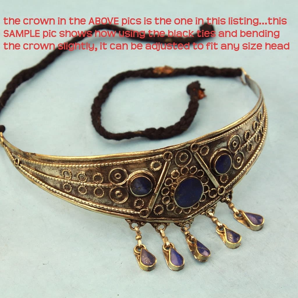 Goldplated Turkoman Tribal CROWN Headpiece Belly Dance Green Malachite 619w3 4