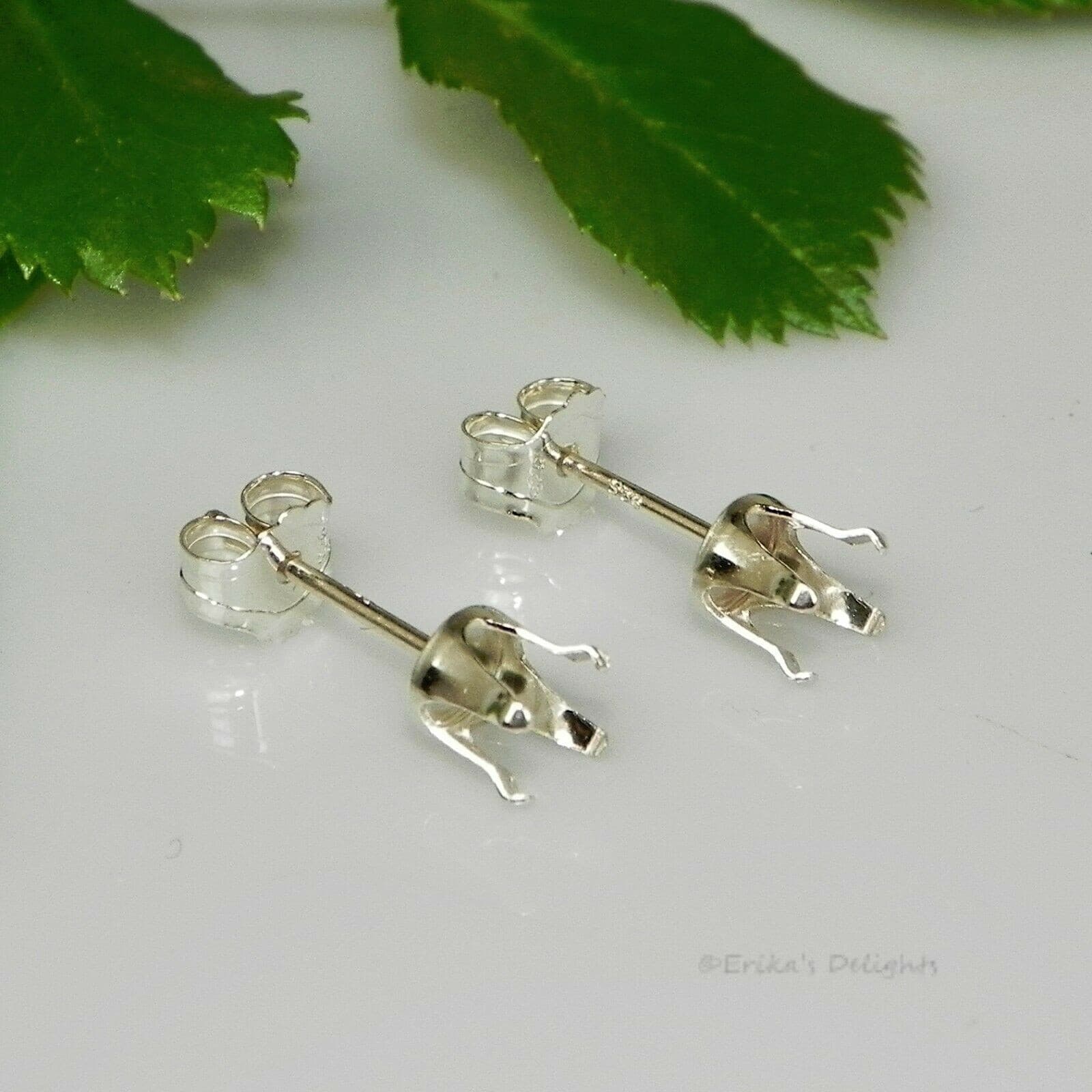 2mm - 13mm Solid 925 Sterling Silver Round Snap Tite Earring Settings (4 Prong) 