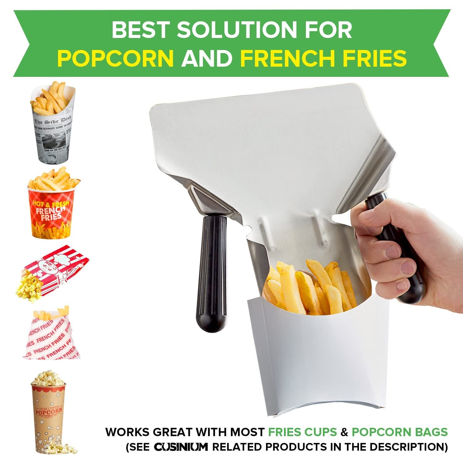 CUSINIUM Double Handle Popcorn Scoop and Dredge Bundle - Metal Popcorn...  5