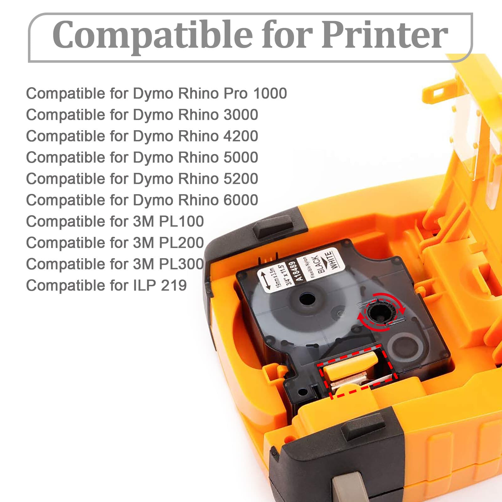 Compatible 18482 Permanent Polyester Label Tape 3/8" x 18' for DYMO Rhino 5200 6
