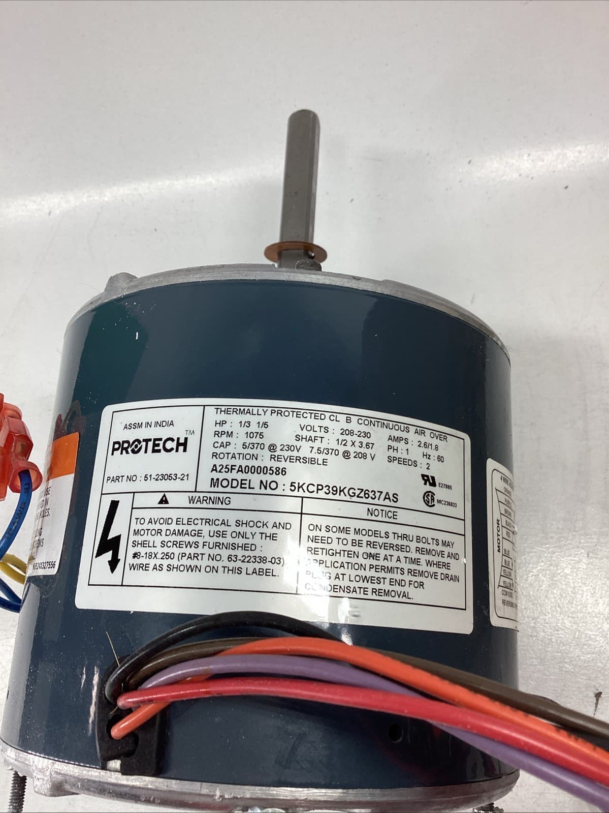 PROTECH 51-23053-21 Condenser Fan Motor 1/3HP 3