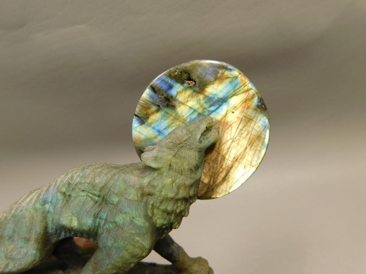Howling Wolf Moon Figurine Labradorite 3.25 inch Coyote Carving #O01 3