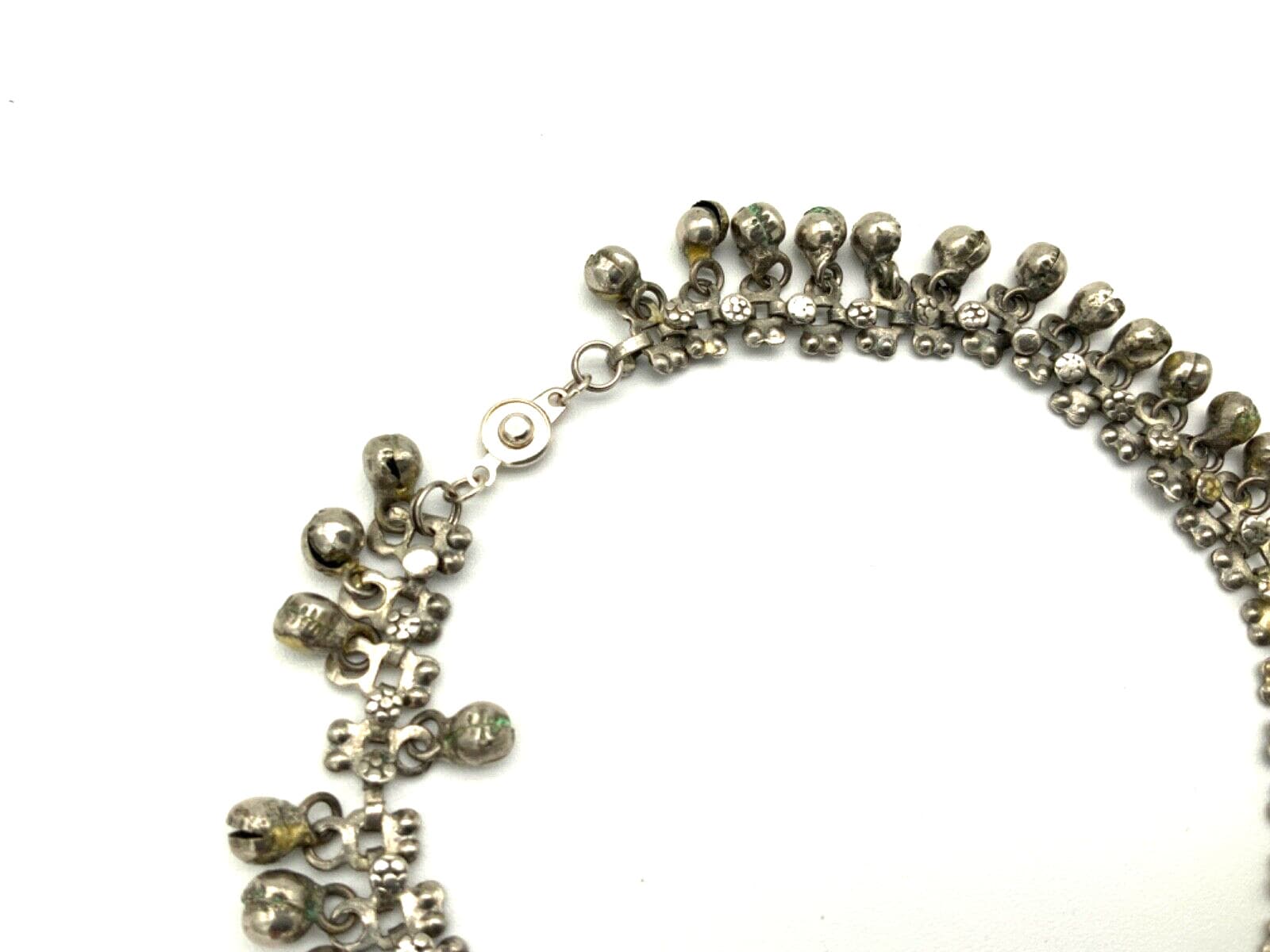 Antique Tribal Old Silver ANKLET Belly Dance Bells Authentic Hearts Signed Lock 3