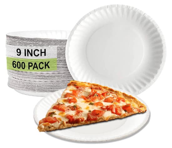 600 Pack White Uncoated Paper Plates Diameter Recyclable Microwave Safe 9" Inch