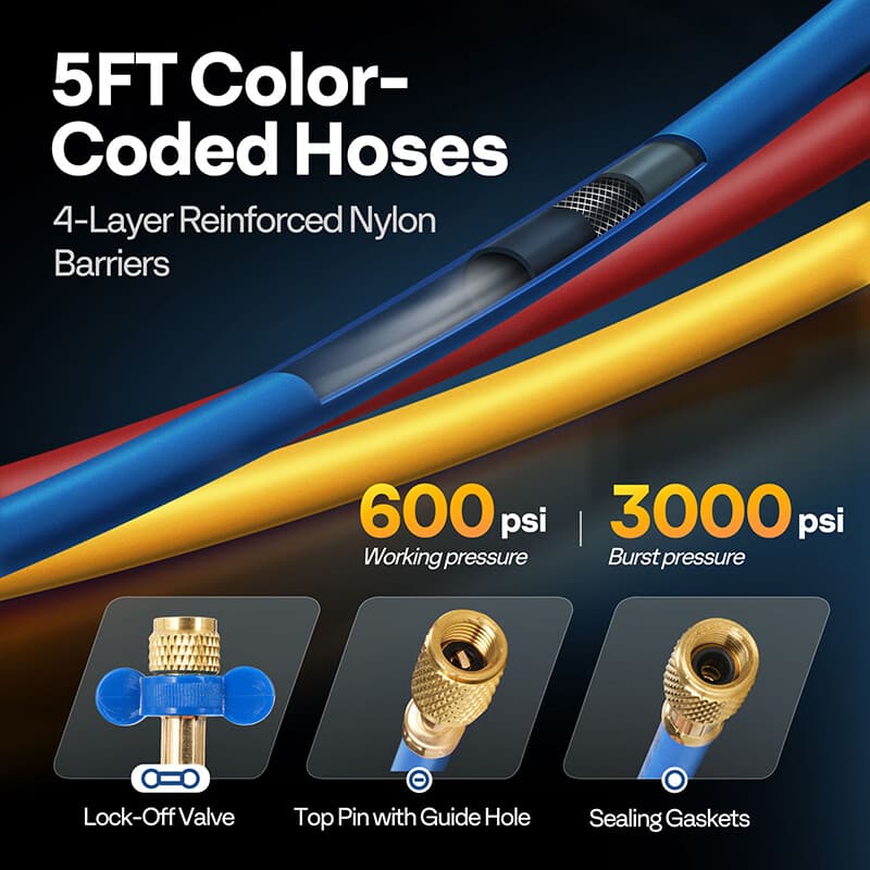 AC Manifold Gauge Set 3 Way For R1234yf R404a R134a Refrigeration Charging 5