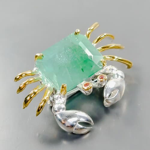 Jewellery Shop 14ct+ Natural Green Beryl Brooch 925 Sterling Silver  /NB26707 2