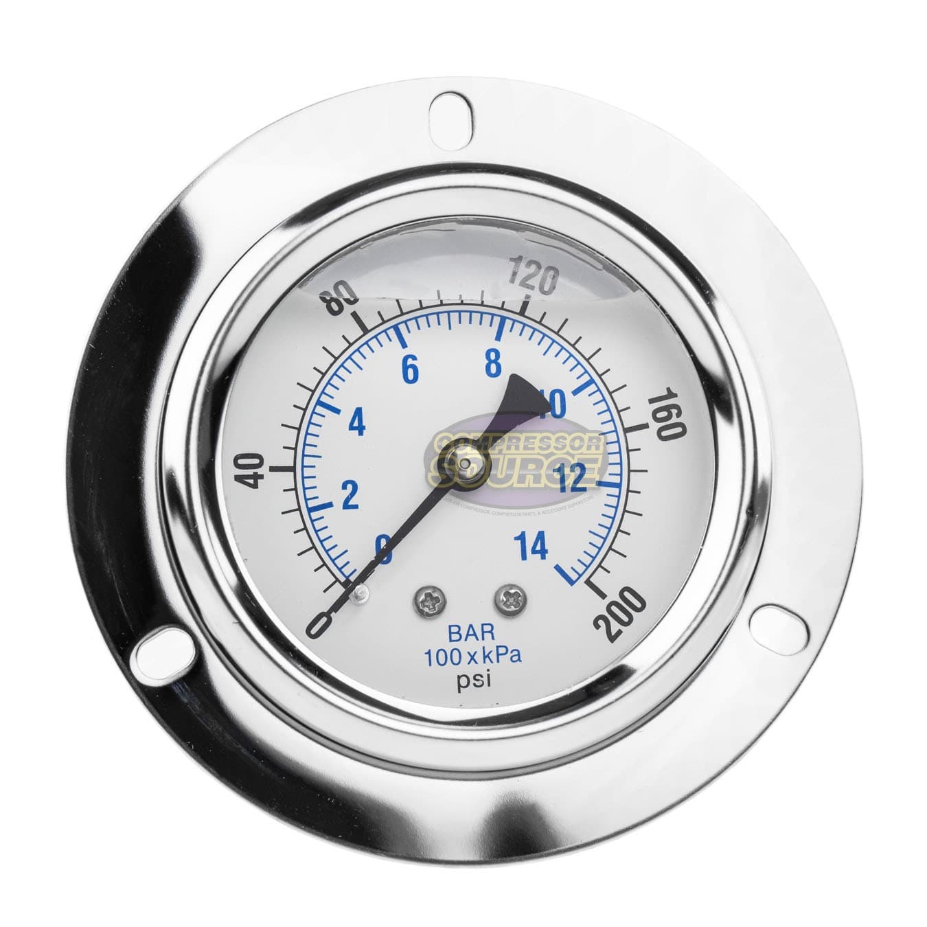 2.5" Liquid Filled Pressure Gauge 0-200 PSI 1/4" NPT CBM Panel Flush Mount 2