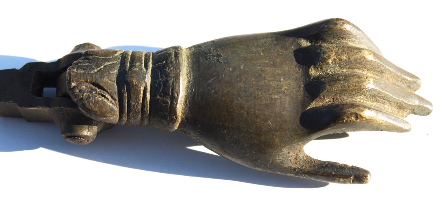 Antique Brass Door Knocker Hand Of Fatima - Heavy- Solid 4" long- Old Patina 3