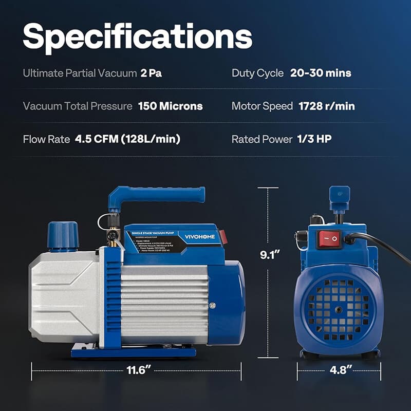 4.5CFM 1/3HP Air Vacuum Pump AC Manifold Gauge Set R32 R1234yf R134a R22 R410a 2